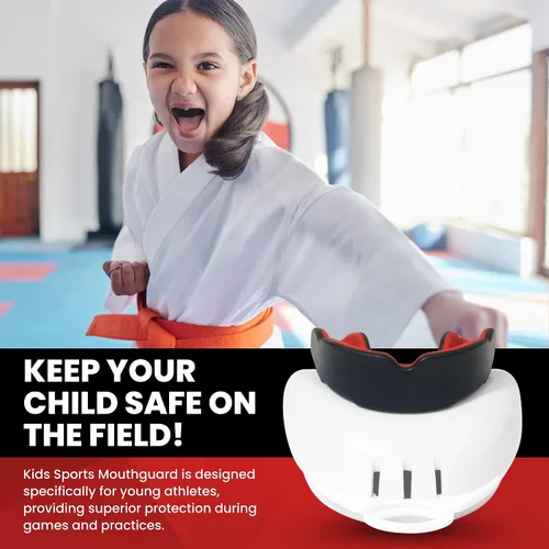Vista 6 de Protector bucal deportivo para niños, fútbol juvenil, baloncesto, lucha libre Easy boil-and-bite fit for young athletes. Strapless guard for flag