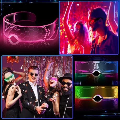 Vista 3 de HyDren 12 pares de gafas LED para visera gafas futuristas 6 modos de iluminación lentes luminosos LED de neón para hombres mujeres adultos rave