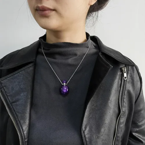 Vista 39 de Perfume Bottle Necklace Heart Shape, Amethyst Necklace Healing Crystal for Women, Essential Oil Diffuser Bottle Necklace Jewelry for Liquid