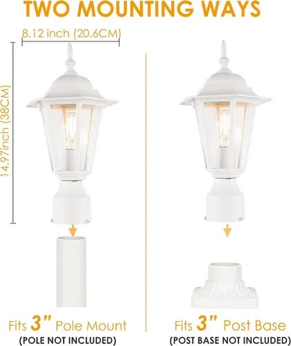 Vista 3 de GRUENLICH Luz de poste para exteriores, linterna de poste de aluminio Blanco