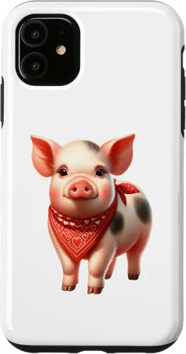 Vista 5 de iPhone 15 Cute Animal With Red Bandana - Nice Pig Lover Case