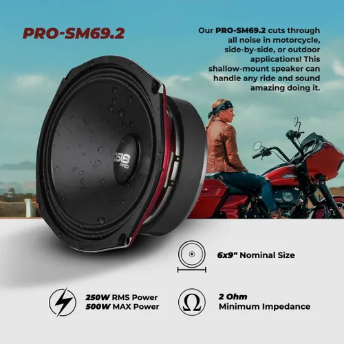 Vista 2 de DS18 PRO-SM69.2 6x9 Altavoz de Cono de Rango Medio de Montaje Poco Profundo Resistente al Agua, 500W Potencia Máxima, 250W RMS, 2 Ohmios - Perfecto