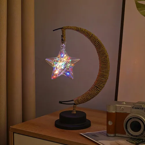 Vista 11 de Lámpara lunar encantada, lámpara LED colgante de luna, luz nocturna conmemorativa, adorno de Navidad para el hogar (manzana morada)