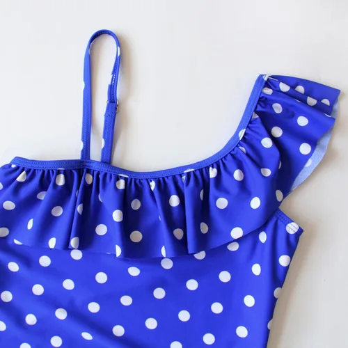 Vista 3 de Traje de baño a lunares, traje de baño de una pieza ajustable para niñas de 4 a 16 años (FBA)