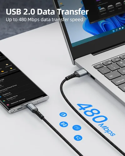 Vista 3 de Cable corto USB A a USB C de 0.5 pies, paquete de 3 cables USB C de 6 pulgadas de carga rápida 3A para iPhone 17 16 15, Samsung Galaxy S24 S23 S11