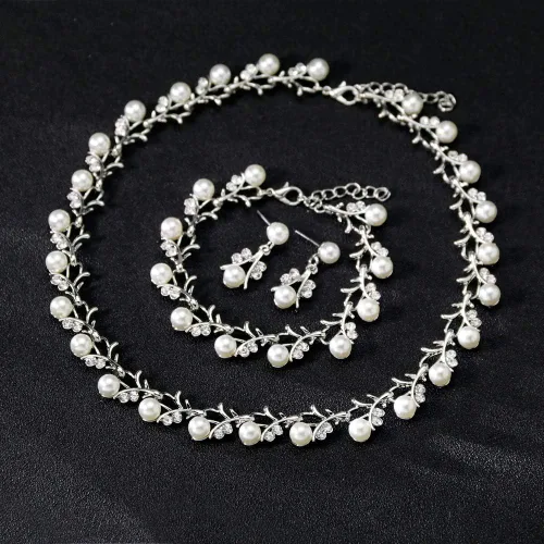 Vista 6 de Collar multicapa de perlas de imitación exageradas+pulsera+arete Collar de perlas grande Conjunto de joyas de boda para mujeres y niñas