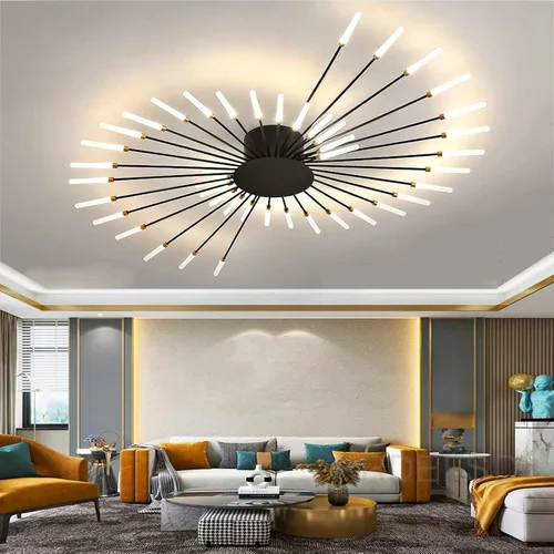 Vista 9 de Lámpara de techo LED moderna, con forma de flor de 42 cabezales, accesorios de iluminación para sala de estar, lámpara de montaje empotrado