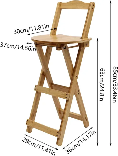 Vista 2 de Taburete de bar plegable de bambú con respaldo y reposapiés, sillas de bar portátiles para el hogar, isla de cocina, desayuno, sin montaje