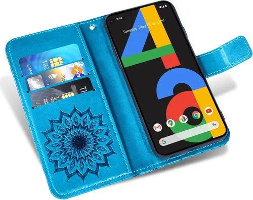 Vista 3 de Asuwish Funda de teléfono para Google Pixel 4a 4G con protector de pantalla de vidrio templado, funda delgada de piel con diseño de girasol, soporte