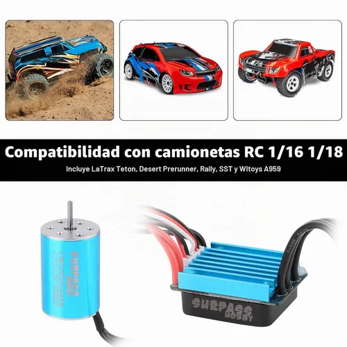 Vista 6 de Superar Hobby 2435 4800KV Motor 25A ESC Combo para 1/16 1/18 RC Azul