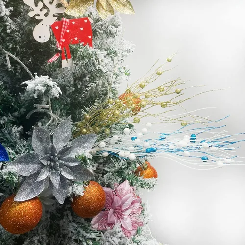 Vista 6 de Losris Decoración de tallos de bayas artificiales con purpurina para Navidad, palitos decorativos de cuentas, picks de Navidad, ramitas y ramas