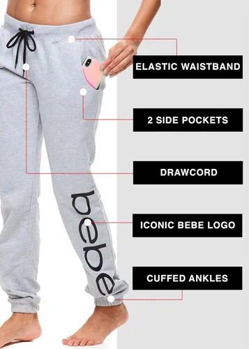 Vista 2 de bebe Womens Sweatpants French Terry Jogger Lounge Sleep Pajamas