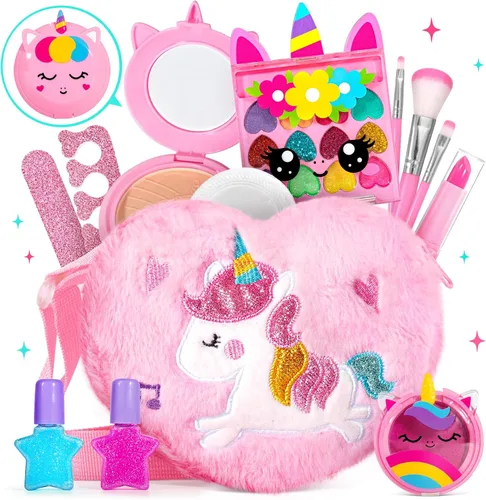 Vista 8 de ULOVEME Umicorn - Kit de maquillaje real para niñas pequeñas, juguete de maquillaje real, no tóxico, lavable, regalo para cumpleaños de niñas de 3