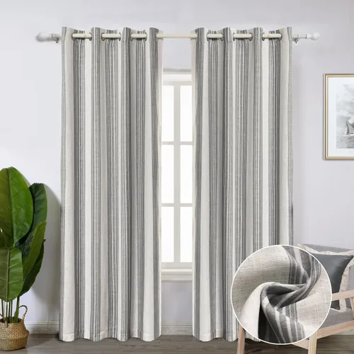 Vista 43 de DriftAway Chris Linen - Cortinas opacas con capa térmica y reductora de sonido, 63 pulgadas de largo para dormitorio, cortinas estampadas a rayas