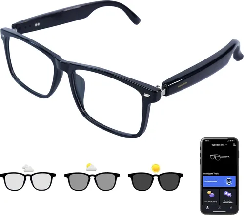 Vista 8 de Lentes inteligentes AI, lentes de traducción Bluetooth anti luz azul con 164 llamadas manos libres y audio, lentes de sol inteligentes