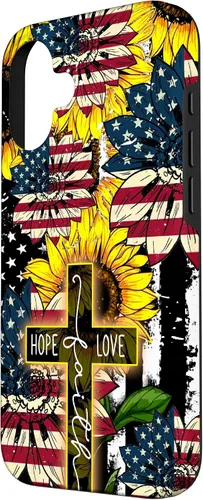 Vista 2 de Funda para iPhone 16 Sunflowers Faith Hope Love Jesus Cross Christian