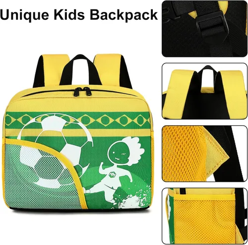 Vista 5 de Mochila infantil para niños y niñas, bolsas de libros preescolares 3D de dibujos animados para guardería, Fútbol - Verde, Mochilas Daypack
