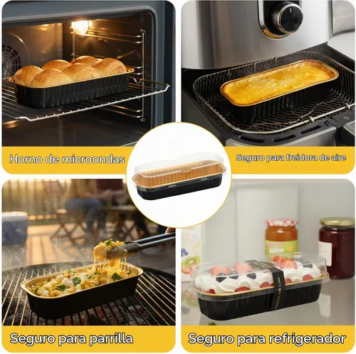 Vista 5 de Ruckae Paquete de 100 Mini Moldes para Pan Mini Moldes para Hornear Pan con Tapas y Cucharas, Moldes de Papel de Aluminio Desechables, Moldes