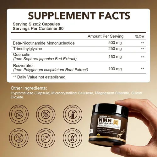 Vista 5 de NMN Supplements 1000mg Pure Organic – NMNH, alternativa NAD+ y suplemento NAD, Resveratrol 1000mg orgánico, suplemento de resveratrol NAD, TMG