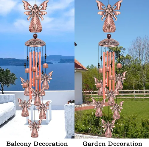 Vista 7 de Campanillas de viento de ángel para exteriores, regalos para mamá, abuela y familia, atrapa viento de música, adornos de ángeles móviles, campanas