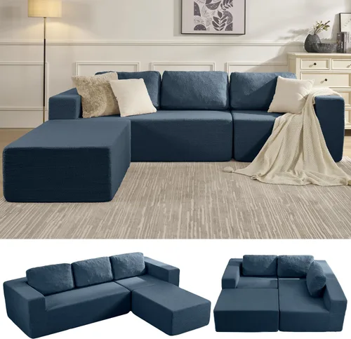 Vista 17 de Furnify Sofá modular tapizado de espuma de 30", Sofá de piso tapizado con almohada, Silla puf para dormitorio y sala de estar, No requiere