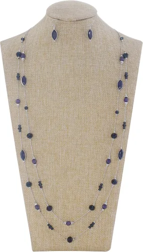 Vista 2 de Coiris Collar largo con cuentas de alambre de ilusión de 2 capas con pendientes, collar largo para mujer