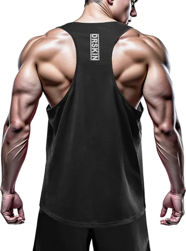 Vista 2 de DRSKIN Paquete de 4, 3 o 1 camisetas sin mangas para hombre, espalda en Y, malla muscular, entrenamiento, gimnasio, entrenamiento, atletismo, ajuste