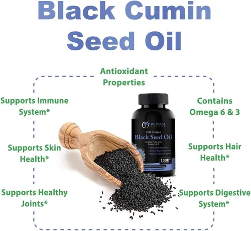 Vista 4 de Cápsulas de aceite de semilla negra de 1000 mg – Cápsulas de aceite de semilla de comino negro de primera calidad – Pastillas líquidas de aceite