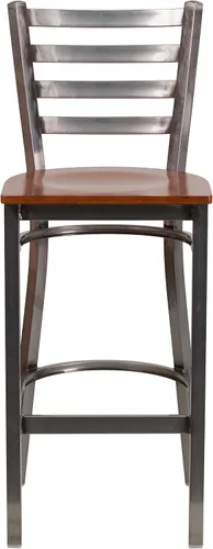 Vista 7 de Flash Furniture HERCULES Series - Taburete de bar de metal con revestimiento transparente para restaurante, asiento de madera de cerezo Asiento