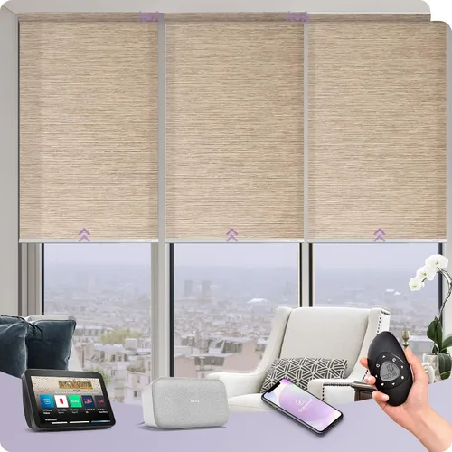 Vista 13 de Graywind Persianas enrollables inteligentes, persianas tejidas naturales para ventanas, control Alexa y Google, persianas motorizadas con control