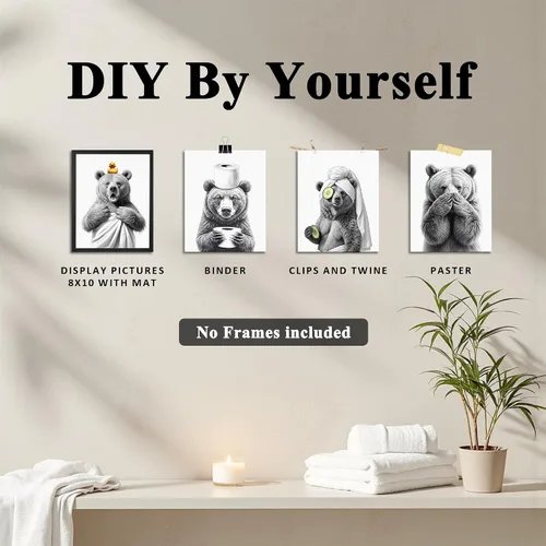 Vista 7 de OFJE Juego de 4 impresiones artísticas divertidas de oso para pared, divertidas imágenes de oso para baño, baño, baño, 8 x 10 pulgadas, sin marco