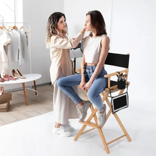 Vista 2 de OmySalon Silla de directores extra alta de 31 pulgadas, silla de maquillaje plegable portátil con bolsa de almacenamiento y reposapiés, profesional