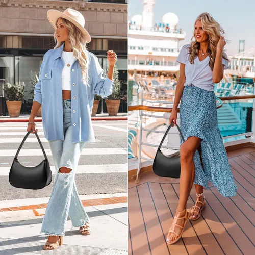 Vista 2 de BAIKELI Bolso de hombro en forma de media luna para mujeres, pequeño bolso al hombro clásico retro, de estilo embrague, bolso tipo hobo, bolso