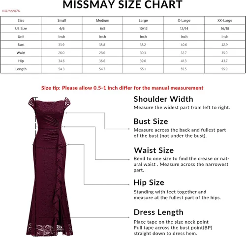 Vista 6 de MISSMAY Vestido largo de noche formal con cuello en V para mujer, estilo vintage, con volantes, encaje floral