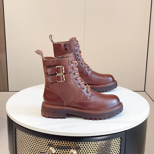 Vista 8 de Botines de cuero para mujer, con cordones, tacón bajo