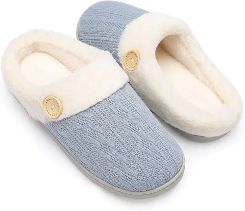 Vista 15 de Chantomoo Pantuflas para Mujer Cálidas y Cómodas con Espuma Viscoelástica Pantuflas de Casa Zapatos de Punto con Forro de Piel Sintética Suela
