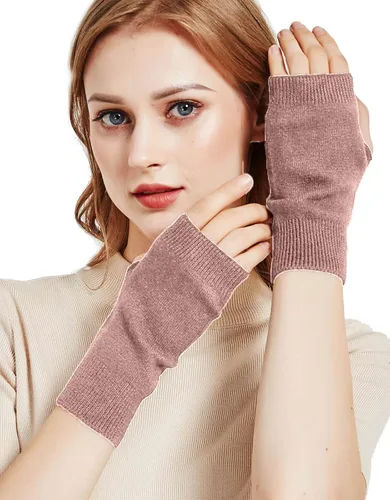 Vista 2 de NOVAWO guantes mitones sin dedos, con agujero para dedo pulgar, cálidos, 100% casimir, para hombre y para mujer