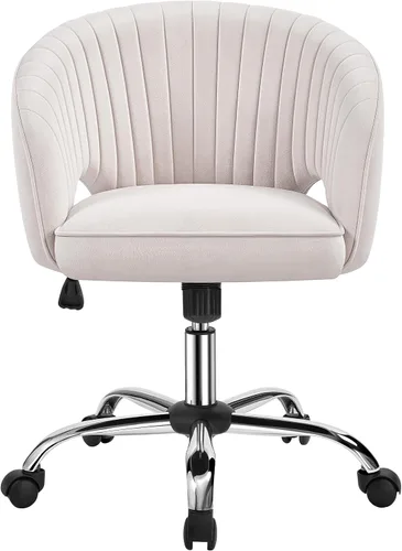 Vista 10 de Topeakmart Moderna silla de terciopelo para tocador, silla de escritorio de maquillaje, sillón ajustable con respaldo de barril copetudo para sala