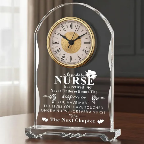 Vista 10 de Reloj de Cristal Significativo para Jubilación, Regalos para Mujeres y Hombres, Mejor Jefe de Todos, Feliz Reloj de Jubilación Placa de Regalo
