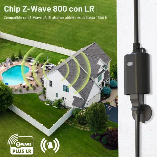 Vista 2 de Minoston Zwave MP22Z - Tomacorriente enchufable, Serie 800, inteligente para exteriores Z-Wave LR, interruptor de encendido/apagado, requiere hub Z