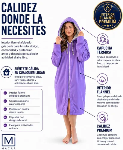 Vista 5 de MACAR Parka de natación impermeable con forro polar, ideal para actividades junto a la piscina y al aire libre Negro