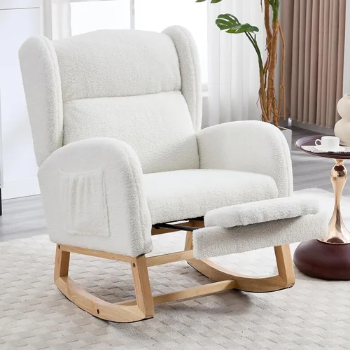 Vista 11 de NIOIIKIT Silla Mecedora de Guardería con Reposapiés, Silla Deslizante Tapizada Teddy, Reclinable Deslizante de Guardería con Bolsillo Lateral