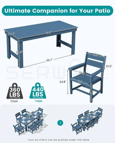 Vista 2 de SERWALL Juego de mesa y sillas de comedor para exteriores HDPE para 4 Azul marino