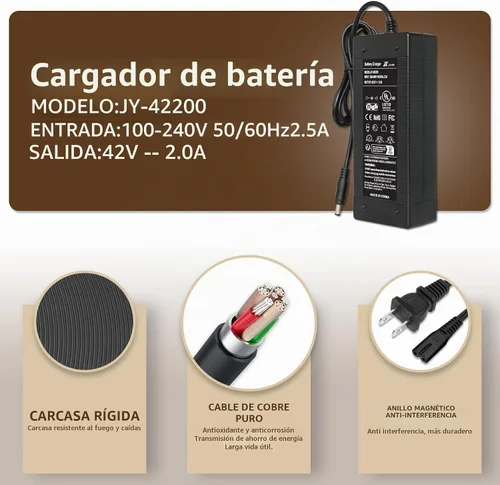 Vista 2 de Cargador rápido de 36 V-42 V 2 A con certificación UL para scooter eléctrico de 36 V, batería de litio Jetson Hoverboard cargador de repuesto