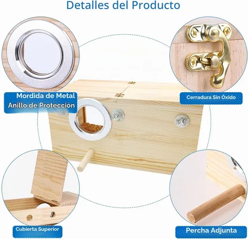 Vista 4 de BNOSDM Caja de nido de periquitos transparente con perca de madera para pájaros con jaula de cacatúas, periquitos, conure, pinzón, loro, pájaros