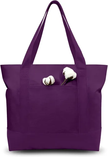 Vista 34 de TOPDesign Paquete de 1 bolsa de lona con bolsillo externo, bolsa de compras reutilizable para comestibles, cierre de cremallera superior, artículos