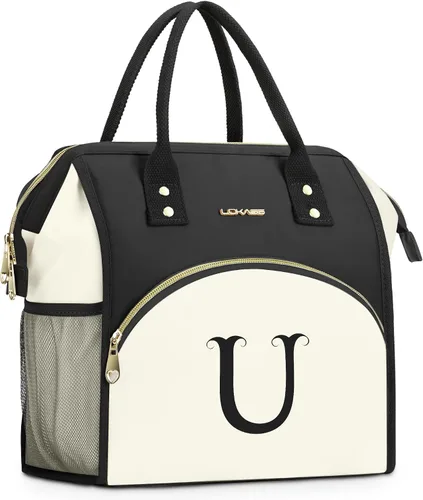 Vista 28 de Bolsa de almuerzo personalizada para mujer, elegante, reutilizable, aislada, con iniciales, para amiga, grande, de apertura ancha, resistente al