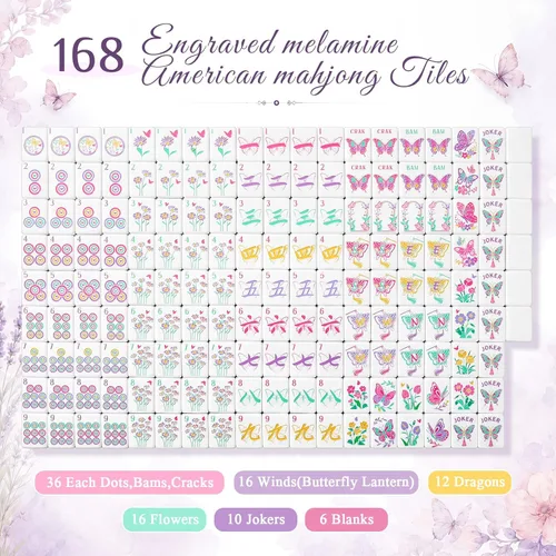Vista 4 de Soulchen Juego de mahjong americano con temática de mariposa de 1.2 Morado