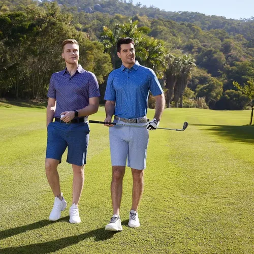 Vista 3 de Camisas de golf para hombre, Dry Fit, manga corta, estampado, de rendimiento, absorbe la humedad