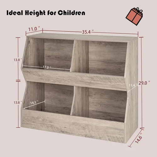 Vista 3 de DINZI LVJ Estantería para niños, organizador de almacenamiento de juguetes, armario de almacenamiento de juguetes de madera, estantería para niños